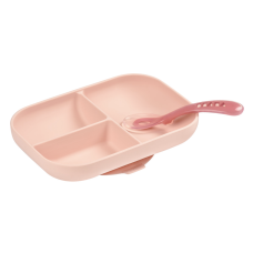 Набір Beaba силіконова порційна тарілка + ложка рожевий,